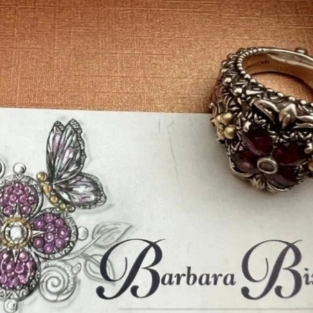 Barbara Bixby Rhodolite Garnet & White Sapphire Ring, Silver & 18k Gold Size 6! - Picture 5 of 11